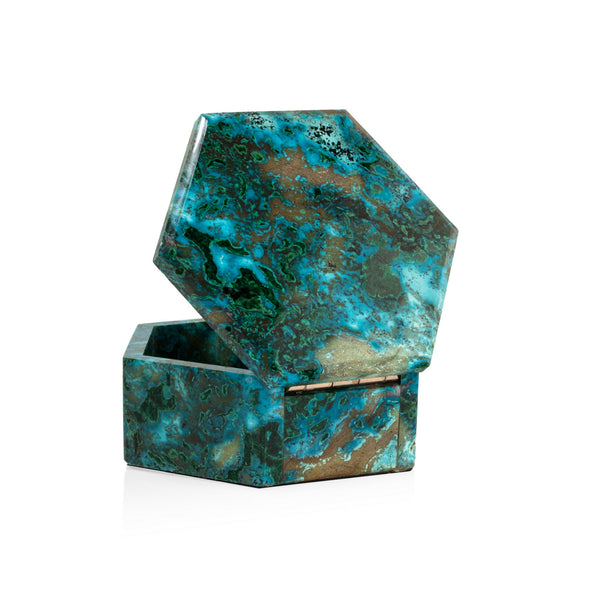 Hexagonal Chrysocolla Box B85