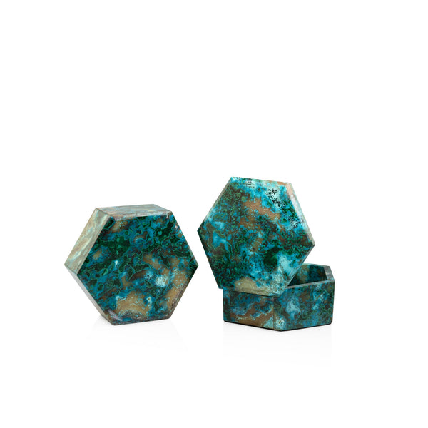 Hexagonal Chrysocolla Box B86