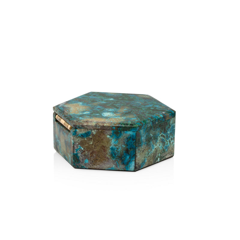 Hexagonal Chrysocolla Box B86