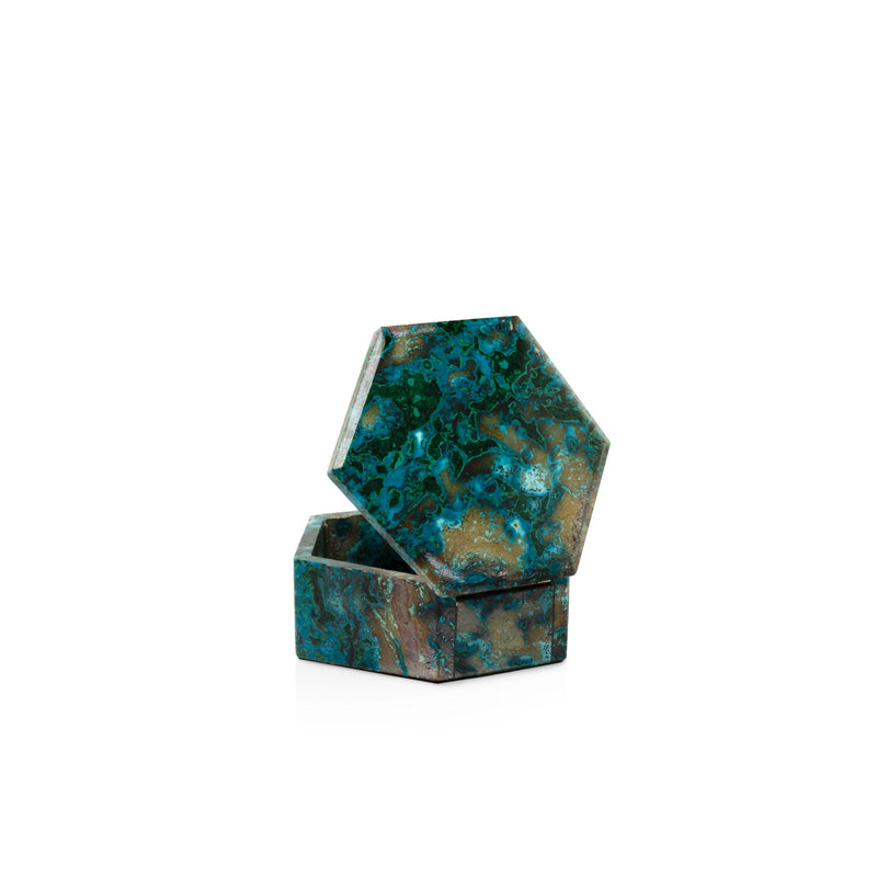 Hexagonal Chrysocolla Box B86