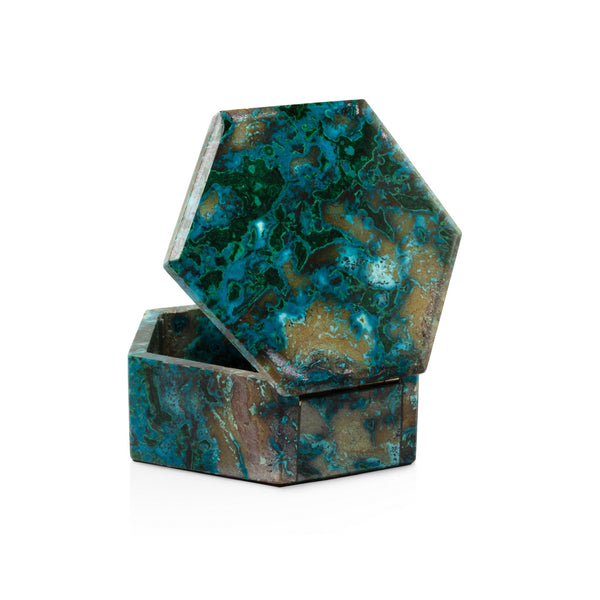 Hexagonal Chrysocolla Box B86