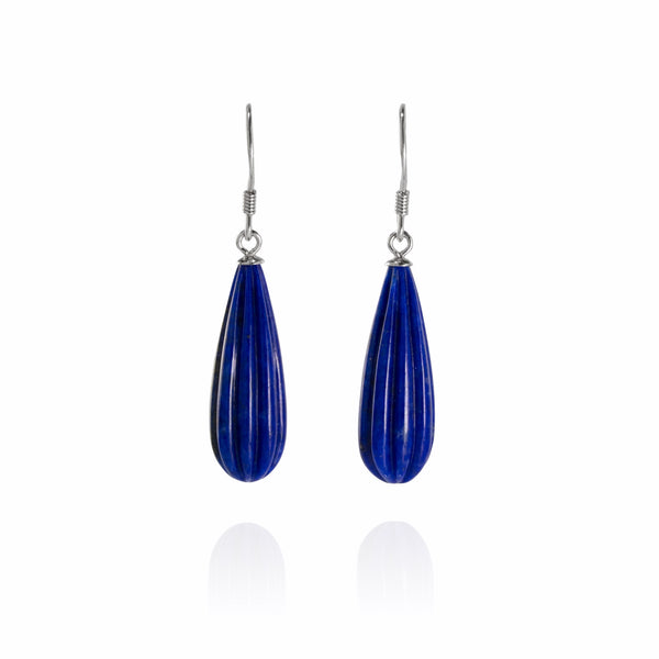 Natural Lapis Lazuli Ribbed Drop Earrings