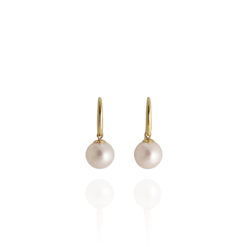 9mm White Pearl & 9ct Gold Hook Earrings E302