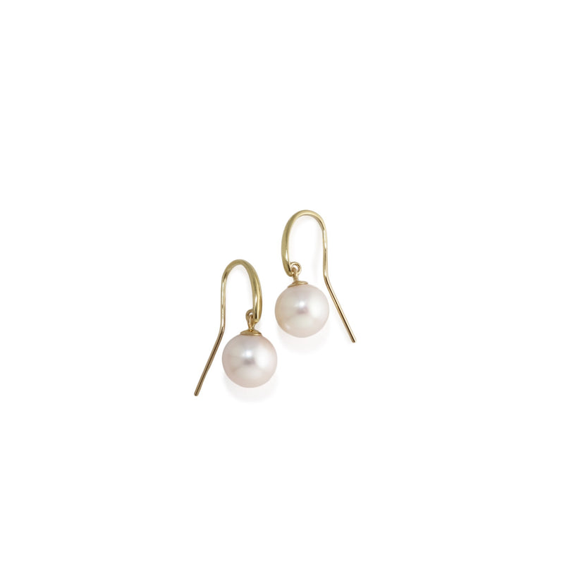 9mm White Pearl & 9ct Gold Hook Earrings E302