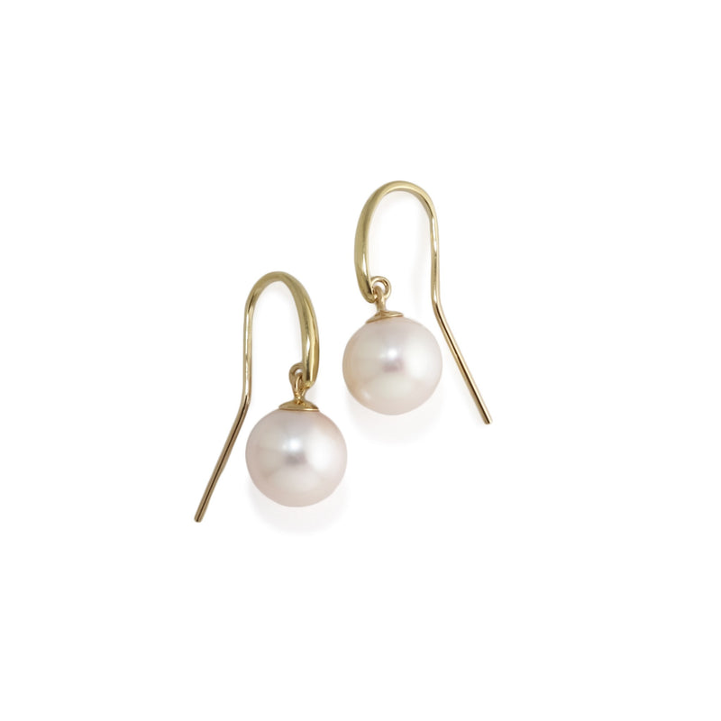 9mm White Pearl & 9ct Gold Hook Earrings E302