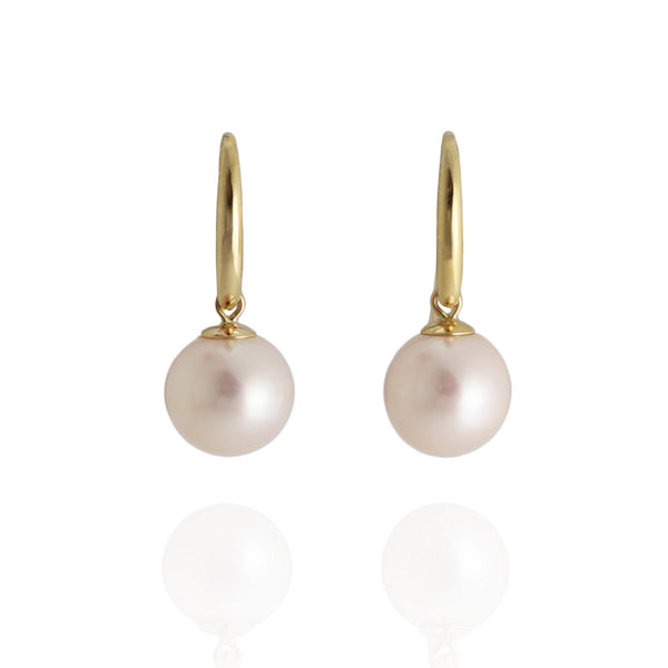 9mm White Pearl & 9ct Gold Hook Earrings E302