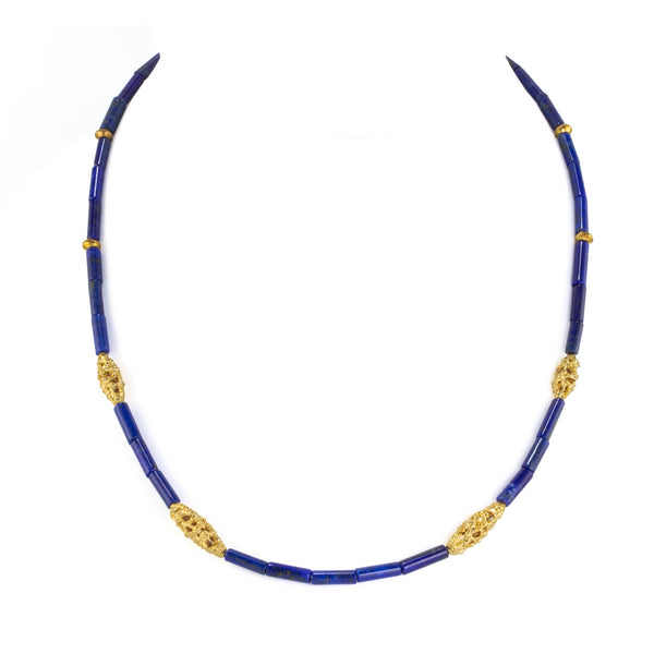 Natural Lapis Lazuli & Gilded Silver Necklace H22