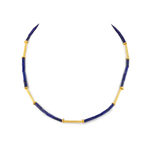 Natural Lapis Lazuli & Gilded Silver Necklace H23