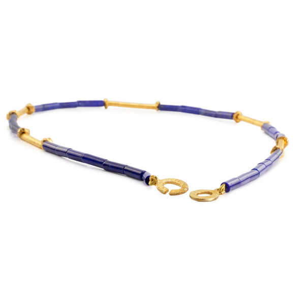 Natural Lapis Lazuli & Gilded Silver Necklace H23