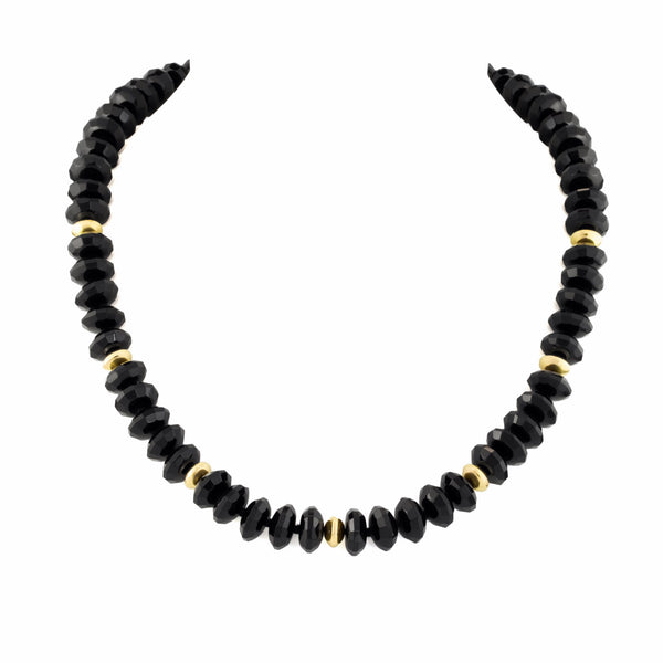 Black Onyx Faceted Rondelle Necklace H24