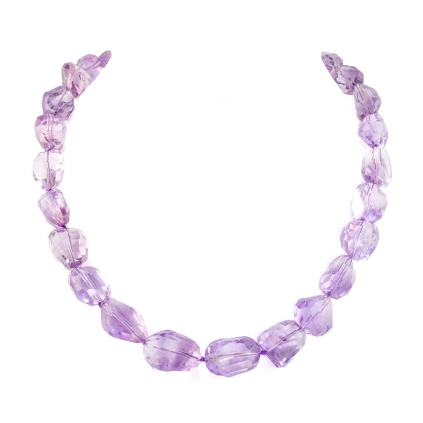 Natural 'Rose de France' Amethyst Faceted Nugget Necklace H28