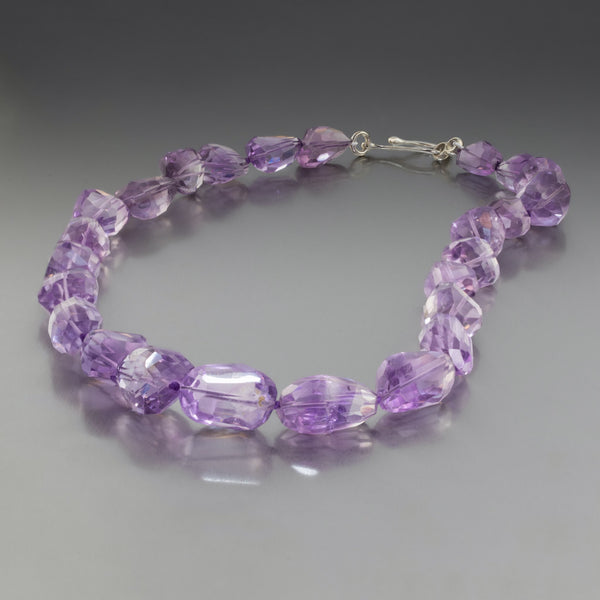 Natural 'Rose de France' Amethyst Faceted Nugget Necklace H28