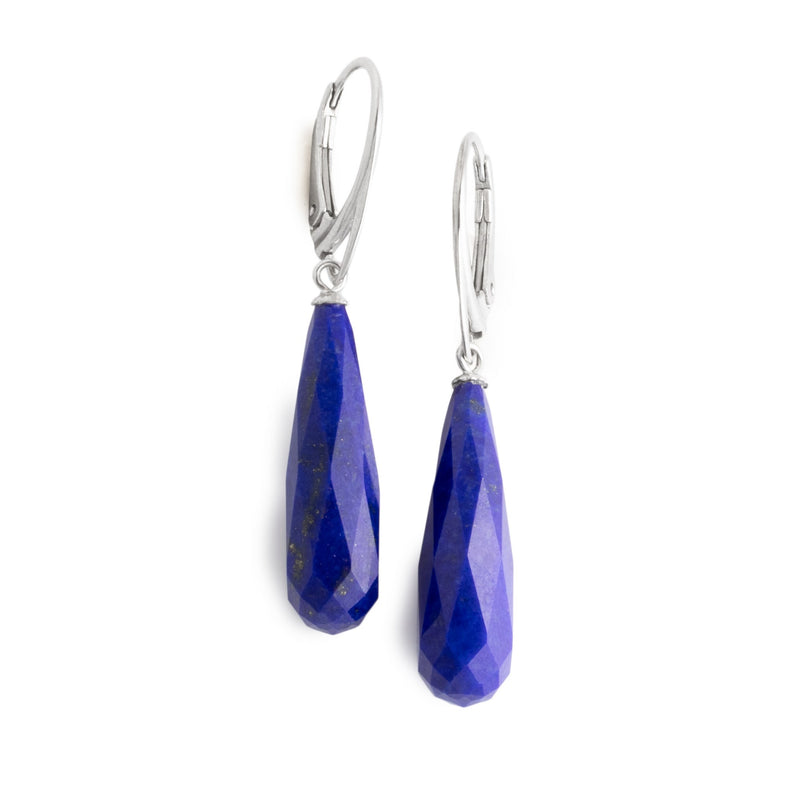 Faceted Lapis Lazuli Long Drop Earrings V10