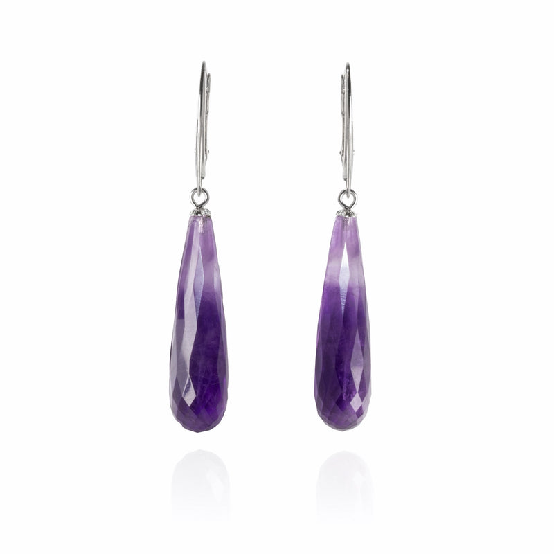 Amethyst Faceted Long Drop Earrings V19