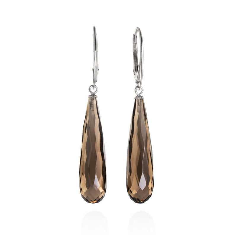 Faceted Smoky Quartz Long Drop Earrings V31