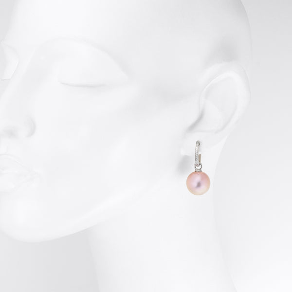 15mm Pink Edison Pearl 18ct White Gold & Diamond Earrings